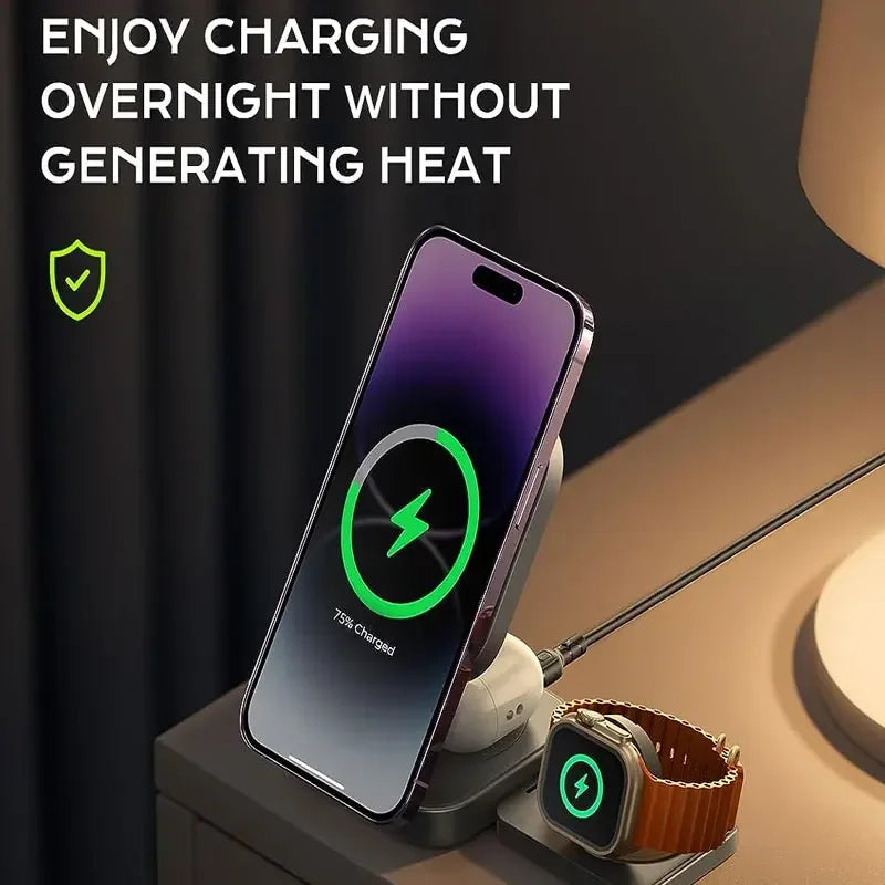 3 in 1 Tiny Foldable Wireless Charger Stand for iPhone 15 14 13 12 Pro Max Apple Watch 8 7 Holder Magnetic Fast Charging Station