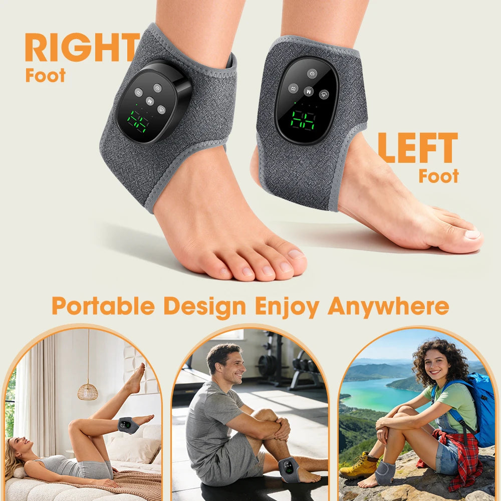 Electric Foot Massager Heated Vibration Cordless Ankle Wrap Portable
