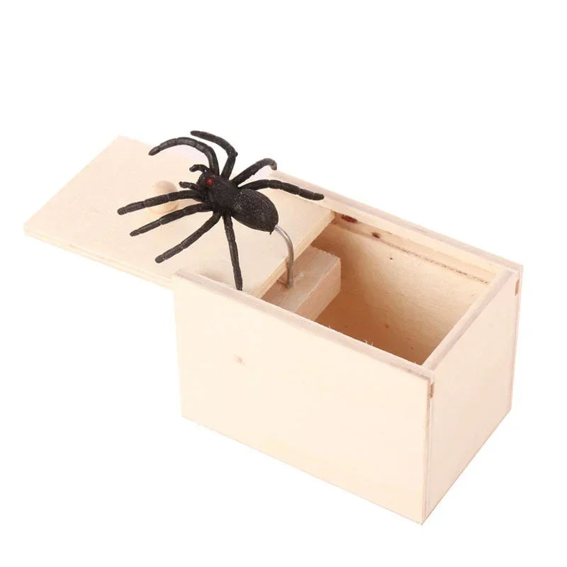 1PC New Trick Spider Funny Scare Box Wooden Hidden