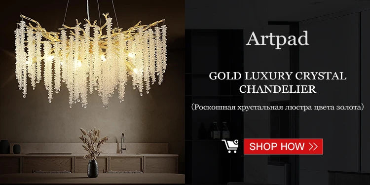 Artpad Luxury Round Crystal Chandelier Dining Room Bedroom Branch Crystal Hanging Pendant Chandelier for Kitchen Living Room