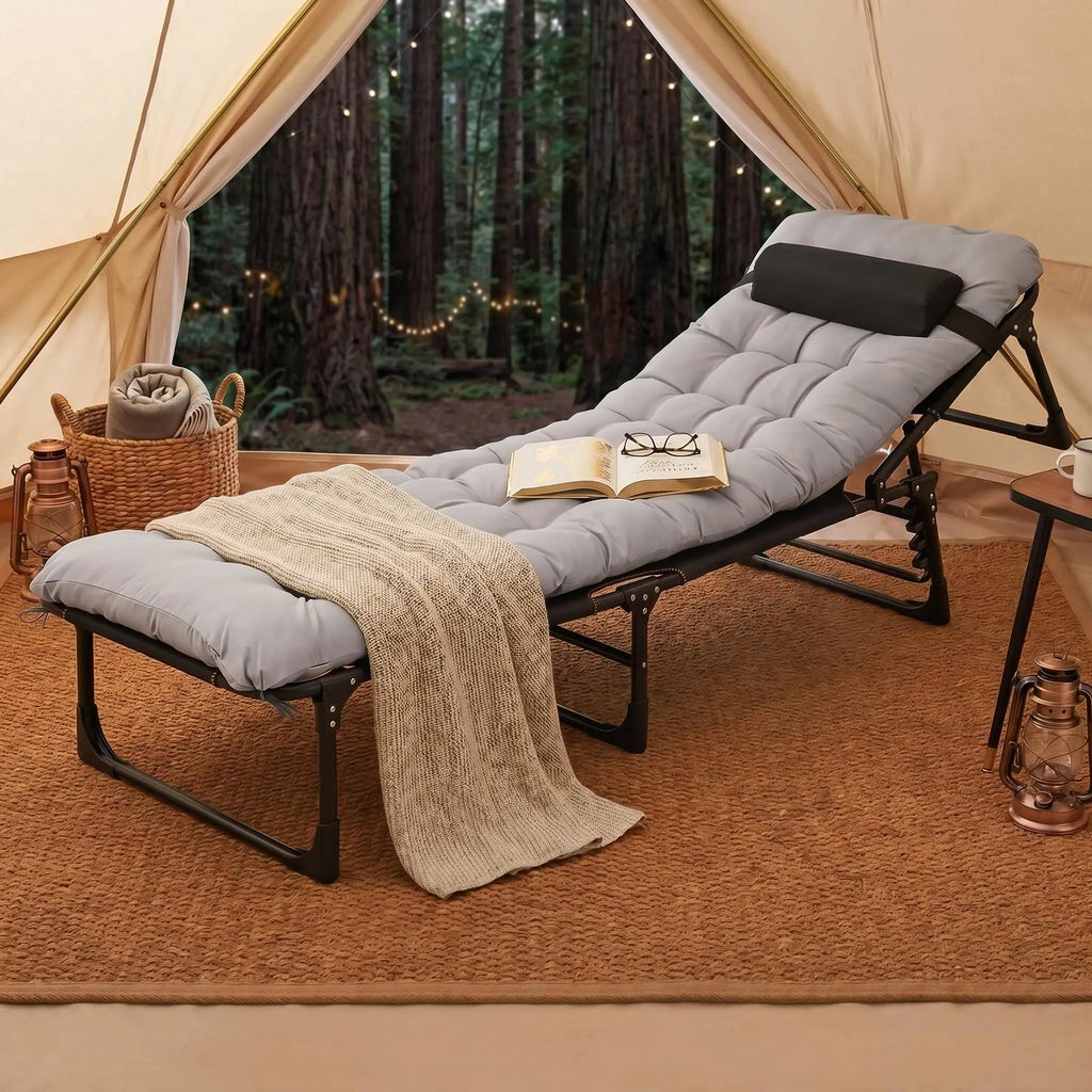 Heavy-Duty Tri-Fold Camping Cot With Mattress