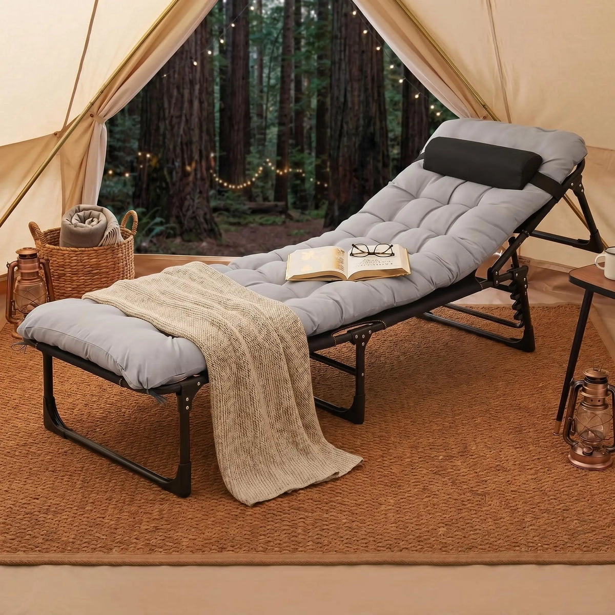 Heavy-Duty Tri-Fold Camping Cot With Mattress
