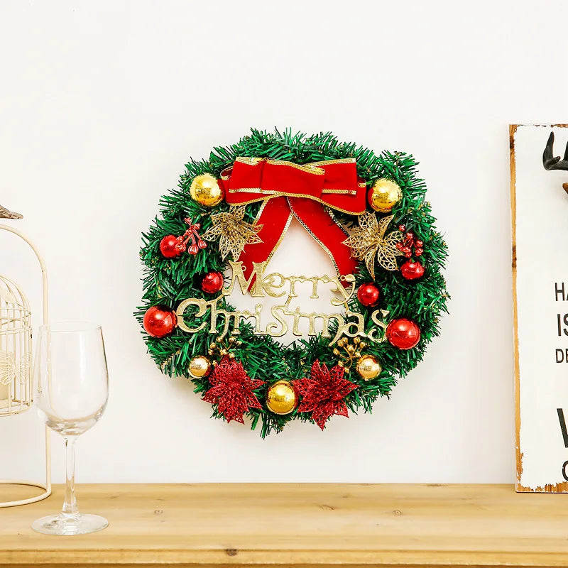 30cm Artificial Christmas Wreath For Front Door Red Bow Bell Christmas Wreath Door Hanging Window Ornaments Christmas Decoration