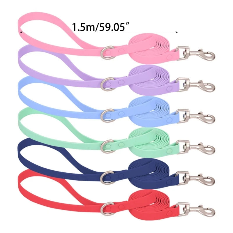448B Waterproof Dog Collar Adjustable Length Macaron Color Pet Collar with Leash Large Dog Training Accessories