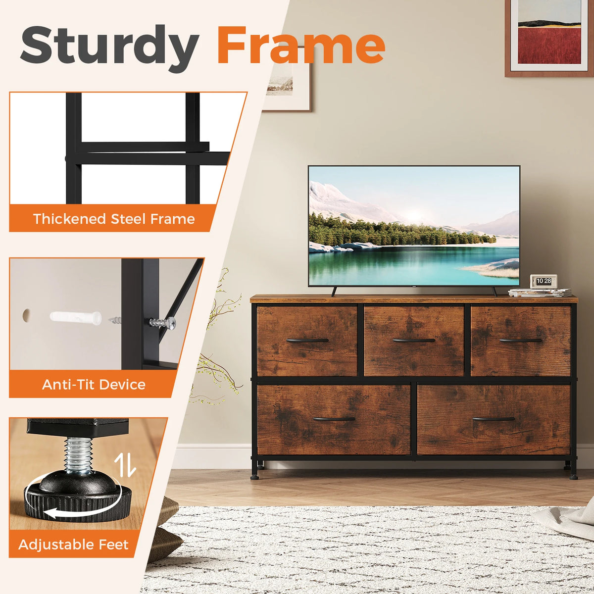 MCQ 5 Drawer Dresser for Bedroom Closet Chest Organizer