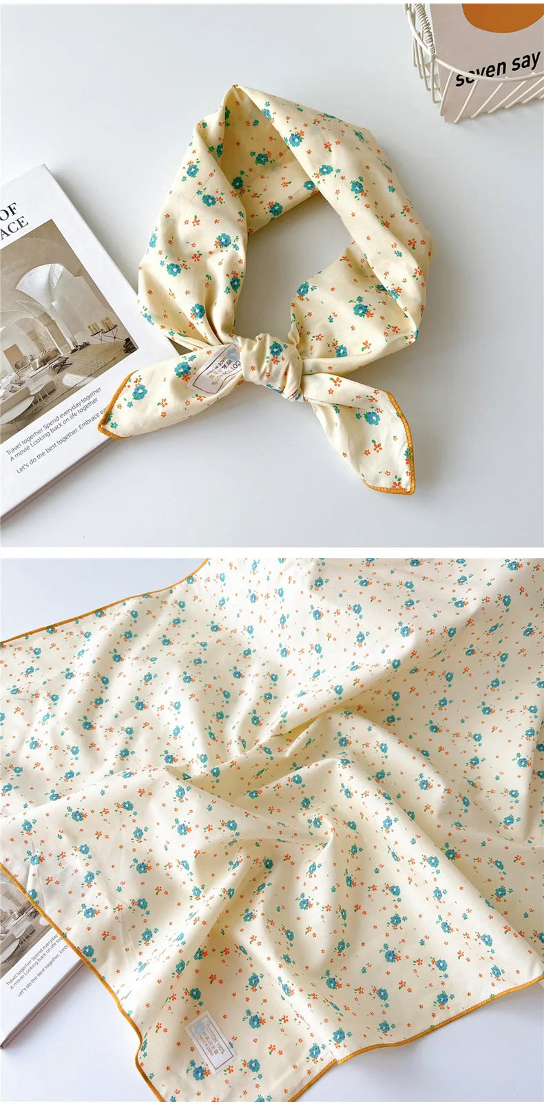 60cm Flower Print Cotton Bandanas Square Scarf Women Girls Headband Accessories Handkerchief Neckerchief Hairscarf Hairscarf