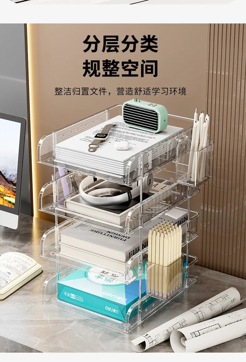 File Organizer Desktop File Storage Clear Transparent Multi-layer Stackable Rack Office Desk Organizer for Home or Office Use