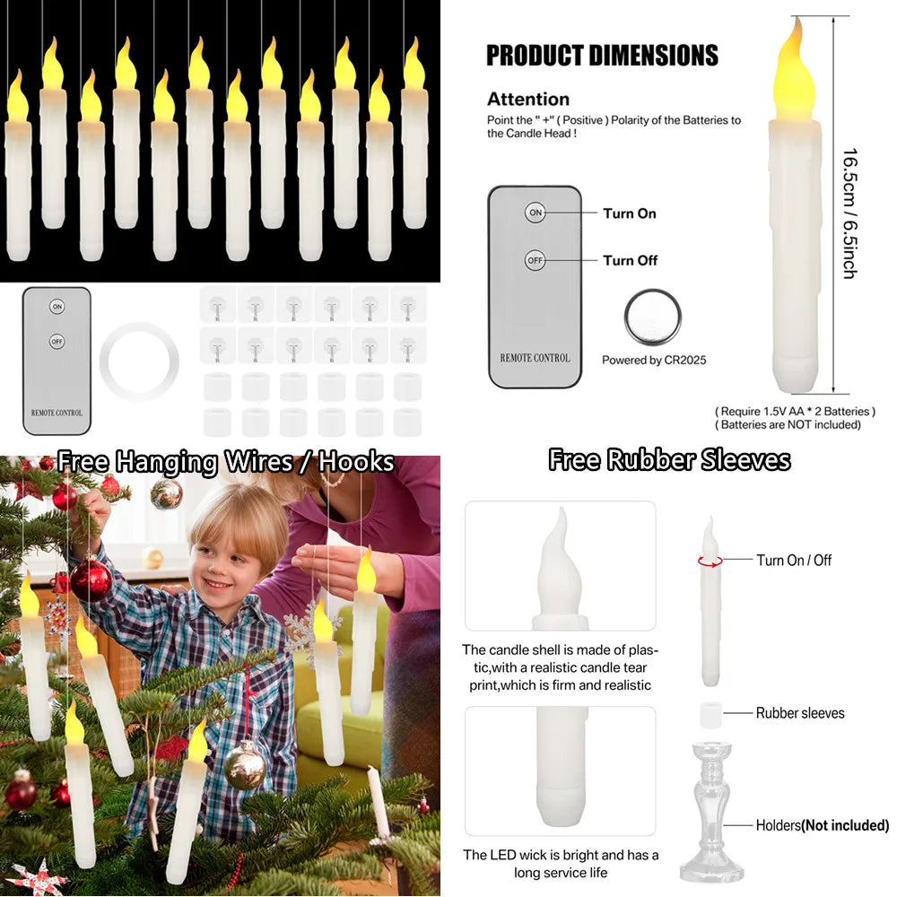 LED Flameless Taper Candles 6.5/11" Battery Operated Fake Flickering Candlesticks Electric Long Candles for Wedding Home Decor