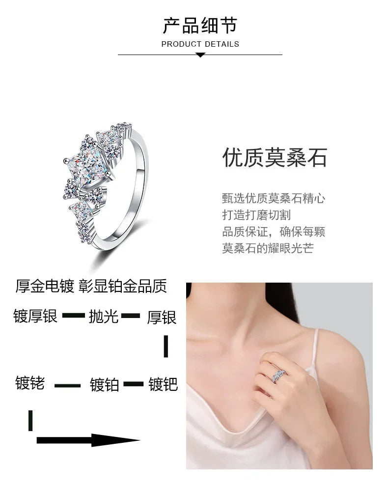 925 Silver D-Color Princess Cut Moissanite Ring