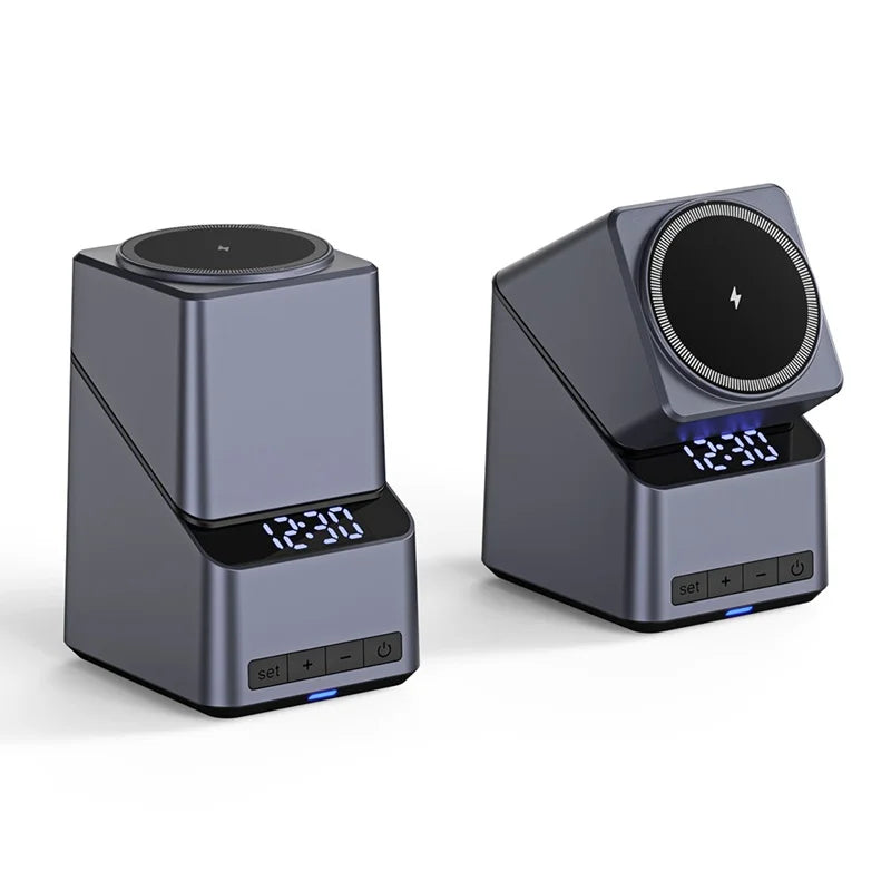 15W Electric Rotating Magnetic Wireless Charger Time Display Charging Station for iPhone 16 15 14 13 12 11 Watch AirPods Pro