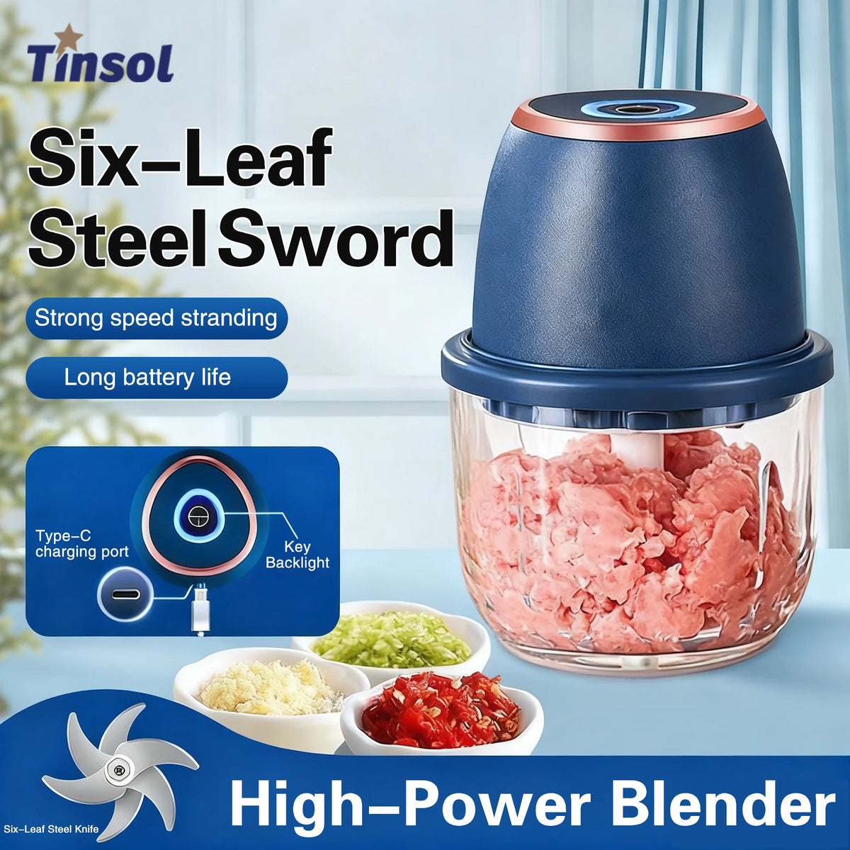 TINSOL 350ML Electric Meat Grinder Food Chopper Garlic Masher