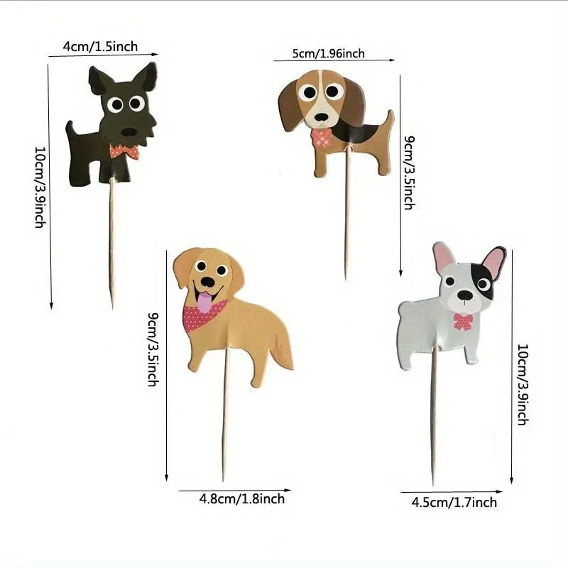 24Pcs Cute Puppy Dog Cupcake Topper Animals Cake Picks Decoration for Kids Birthday Party Baby Shower Pet Themed