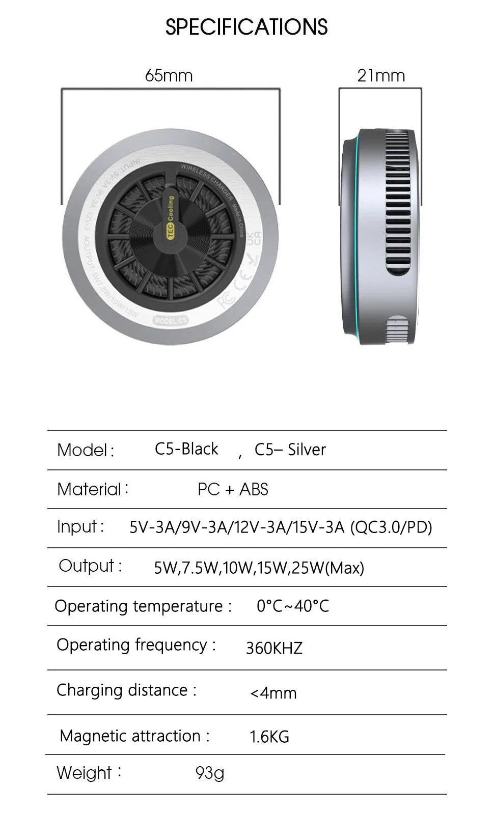 2025 Qi2.2 25w semiconductor-cooled mobile phone radiator, portable magnetic wireless charger with RGB lights.