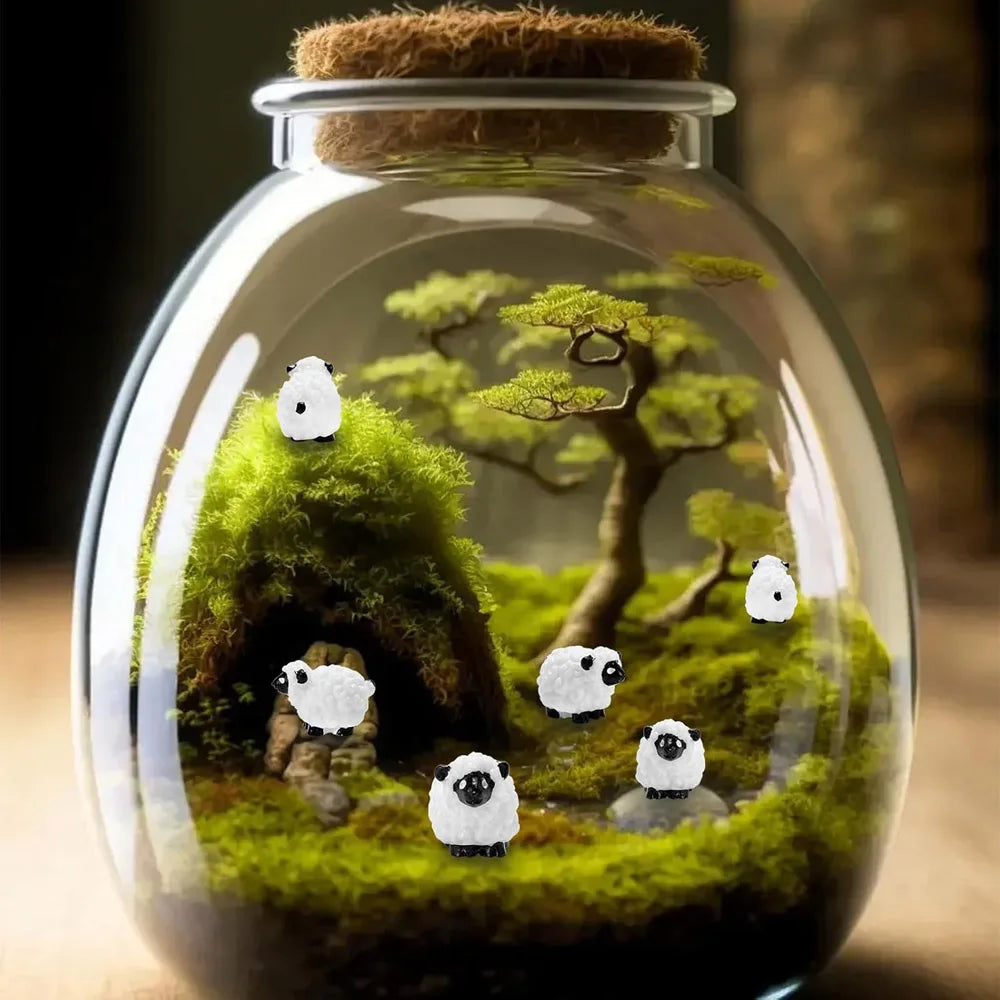 20Pcs Mini Sheep Figurines Miniature Tiny Sheep Mini Plastic Sheep Resin Figurine for Fairy Garden Micro Landscape Decor