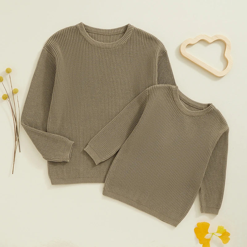 Autumn Winter Fashion Mommy and Me Matching Sweaters Solid
