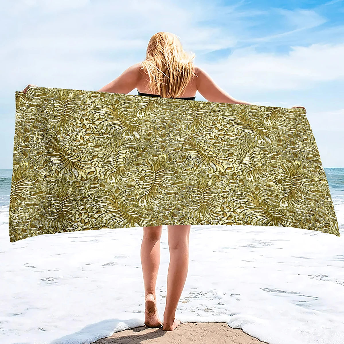 Beach Towel Vintage Gold Bath Towel Oversized,Sand Free Beach Towel Quick Dry Absorbent Towel for Travel Pool Yoga Gym Sport