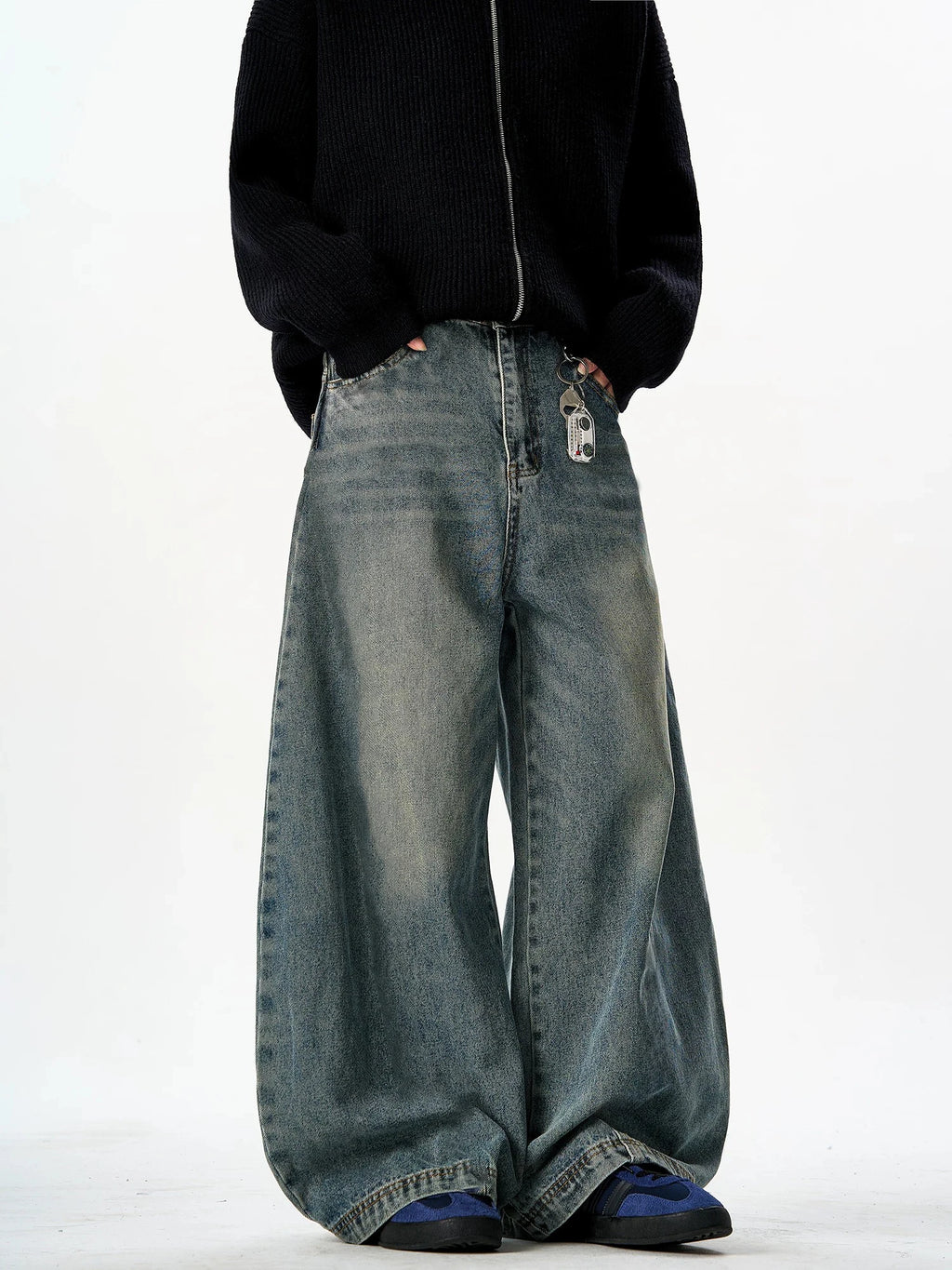 Men's Washed Vintage Baggy Jeans Y2K Street Fashion Simple Basic