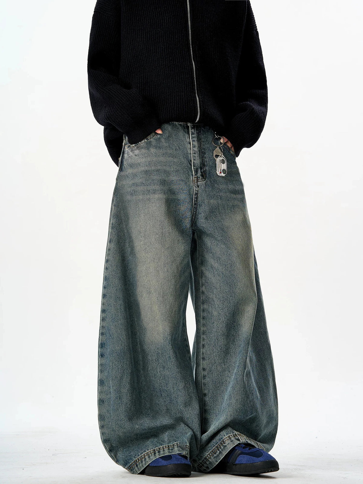 Men's Washed Vintage Baggy Jeans Y2K Street Fashion Simple Basic
