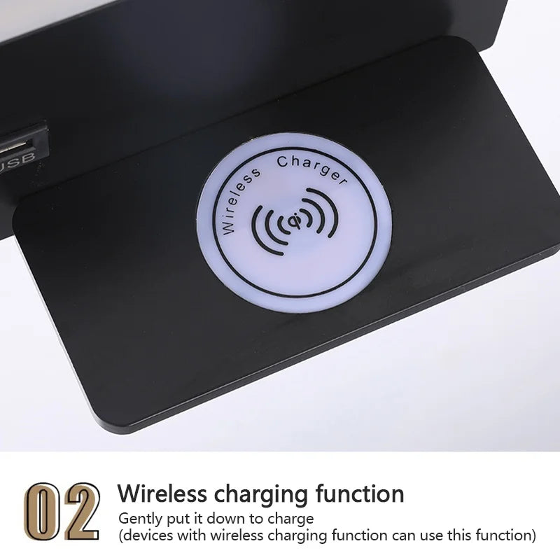 Multi Functional Wall lamp with Mobile phone Wireless charger switch USB interface Bedroom Night light LED Reading wall light