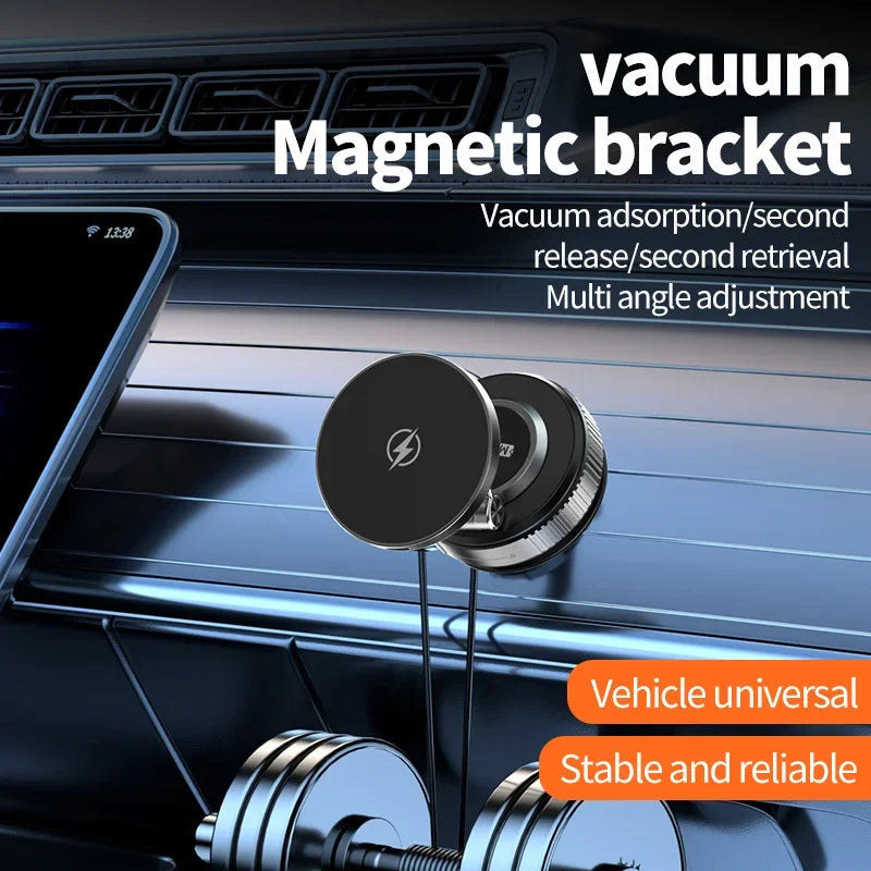Magnetic Wireless Charger Holder Vacuum Phone Stand for Magsafe iPhone 16-12 Pro Max 360° Adjustable Suction Cup Car Dashboard