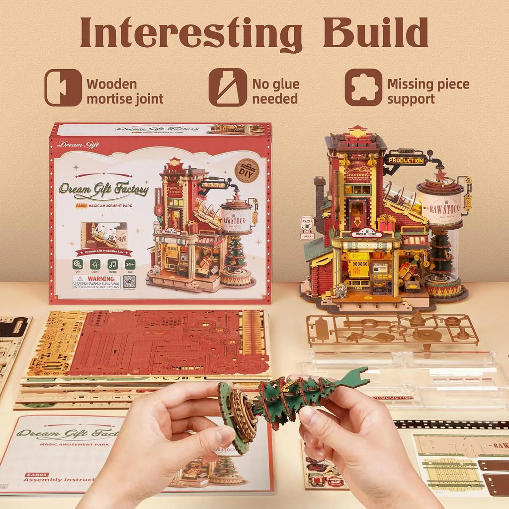 Robotime Wooden Music Box Christmas Dream Gift Factory 3D