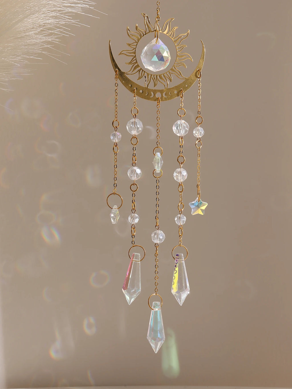 1pc Gold Flame Moon Crystal Pendant sunlight Catcher Outdoor