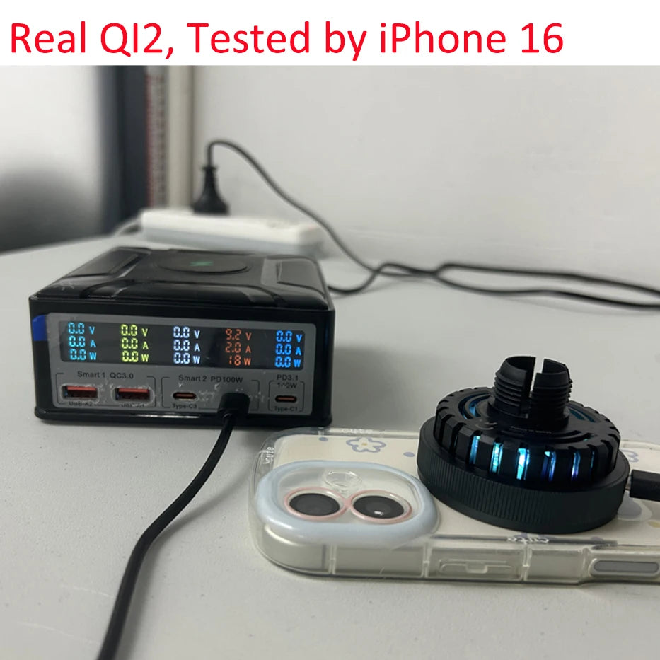 QI2 Real 15W Magnetic Car Wireless Charger Cooling RGB Light Clip Holder For Magsafe iPhone 16 15 14 13 12 Pro Max Fast Charging