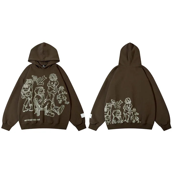 2025 Men Streetwear Pink Hoodie Sweatshirt Funny Cartoon Graphic Hoodie Autumn Harajuku Anime Hooded Pullover Hip Hop Hipster