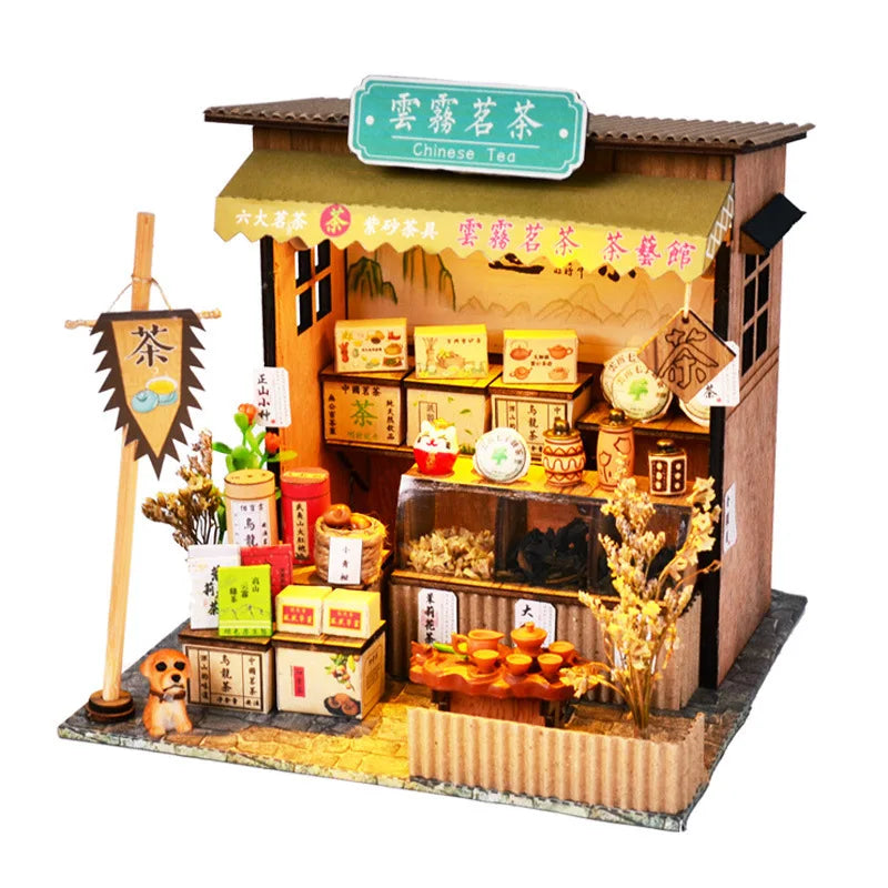 16 DIYJapanese Chinese style handmade wooden doll house Oden cooking car stall creative birthday gift collector decoration