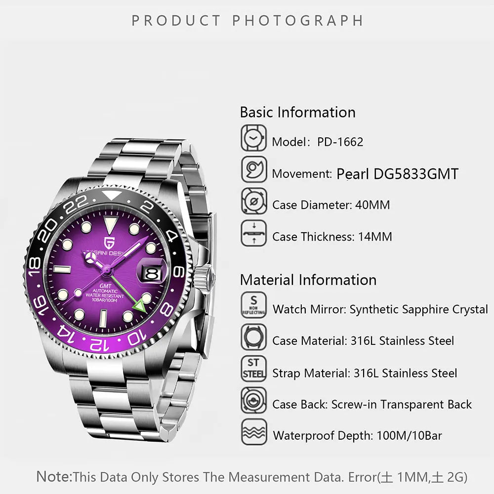 PAGANI DESIGN GMT Men Watch Top Brand 40mm Mechanical Watch