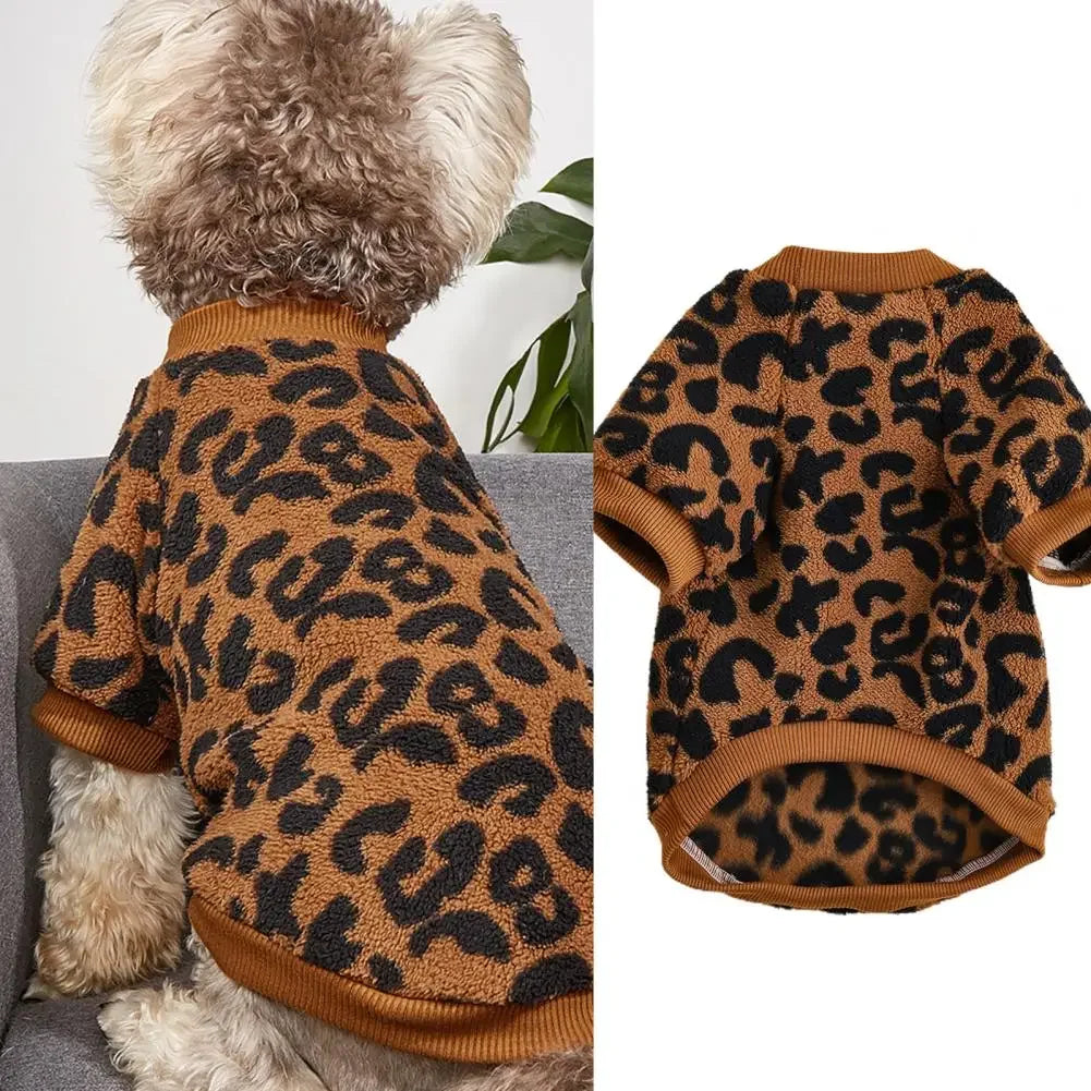 Puppy Pullover Dogs Pet Sweater Winter Leopard Print French Bulldog Winter Warm Sweater Pet Apparel Dog Clothing Kurtka Dla Psa