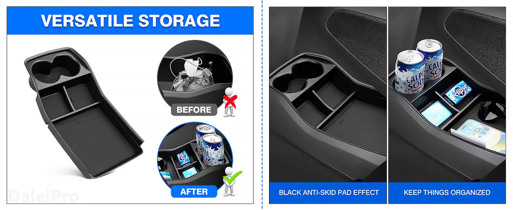 Car Armrest Storage Box Lower Center Console Organizer Cup Holder Storage Box Wireless Charger Panel Mat For KIA EV9 2024 2025