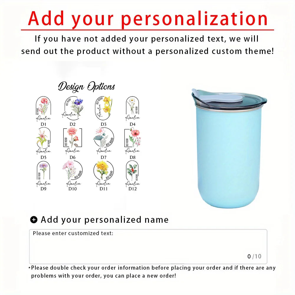 Customizable birthday flower stainless steel water cup,Customized name coffee cup，Birthday、Valentine's Day gift.