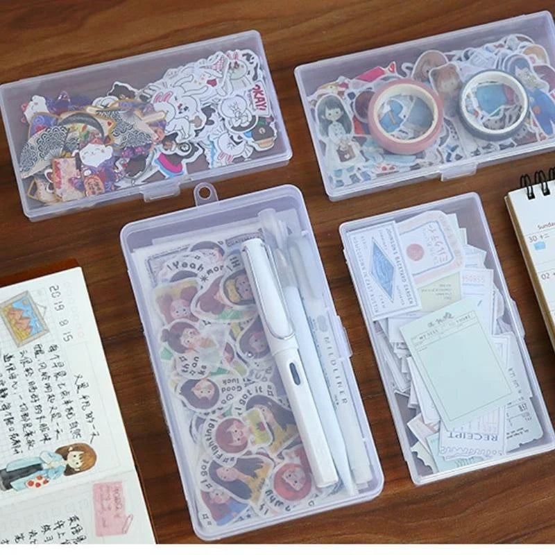 1Pcs New Stationery Holder Sticker Plastic Storage Box Manual Account Container Tool Case Mini Transparent Office Desk Organizer