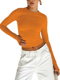 Fashion Women T-shirt Long Sleeve Crew Neck Solid Slim