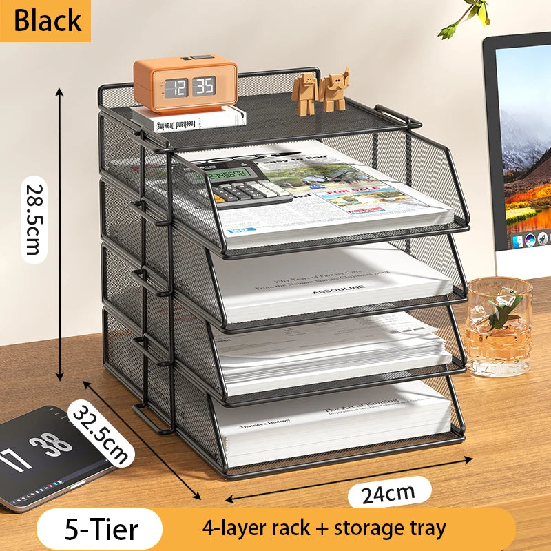 4-Tier Desk Organizer Stackable Tray Office Desk Organizer File and Desktop Holder for Paper Letter Accessories Black