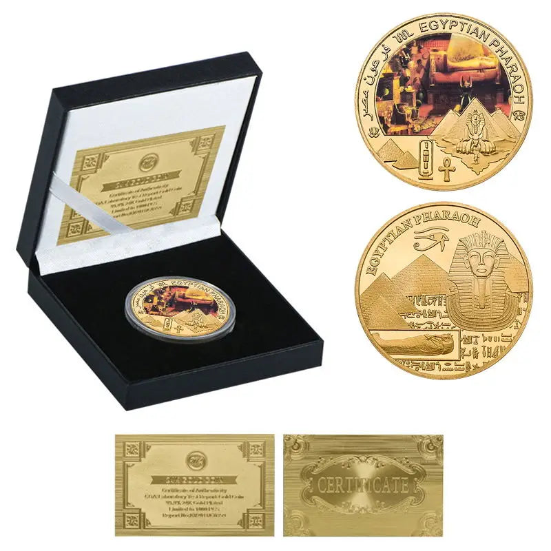 Egyptian Pharaoh Gold Plated Commemorative Coin Egypt Challenge Coin Art Craft Souvenir Business Gift for Collection Home Decor