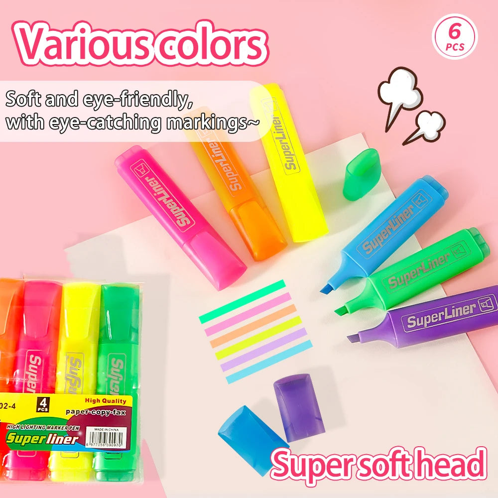 4/6pcs Pastel Color Macaron Highlighte Marker Water-Based
