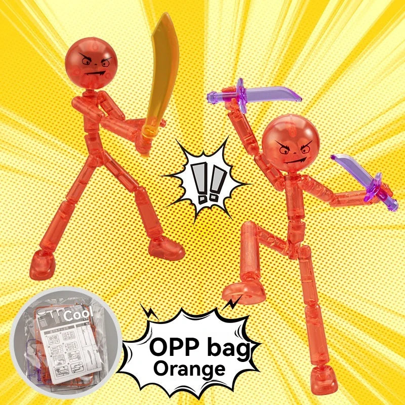 DIY Poseable Stick Man Figure Building Kit Articulated Action Figure with Weapons and Movable Limbs Assembly Toys for Kids Teens