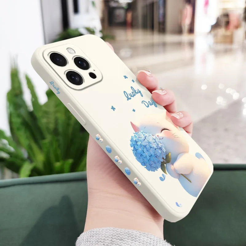 Blue Silk Cat Phone Case for IPhone 18 Pro Max Liquid Silicone