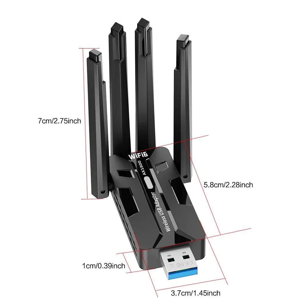 WiFi 6 USB Adapter 1800Mbps Dual Band 5GHz 2.4GHz