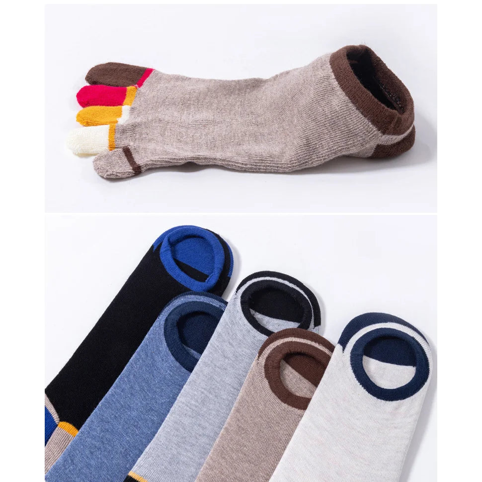 5 Pairs Summer Man Toe No Show Socks Invisible Shallow Mouth Thin Sweat-Absorbing Breathable Cool Five Finger Boat Socks Ankle
