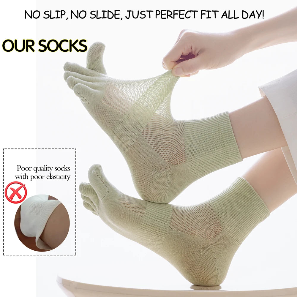 3 Pairs Women's Summer Toe Separator Socks - Pure Cotton, Antibacterial Anti-Odor, Breathable Mesh Design for Fungal Protection