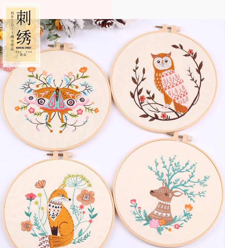 Embroidery Kit for Christmas DIY Wreath Printed Pattern Flower Cross Stitch Set Needlework Hoop Handmade Sewing Art Craft Kit