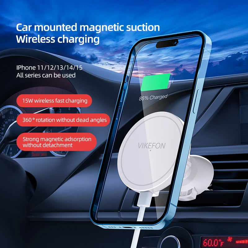 Magnetic Car Wireless Charger + Ring For iPhone 12 13 14 15 16 17 pro max mini Air Vent Car Phone Holder Stand Fast Car Charging