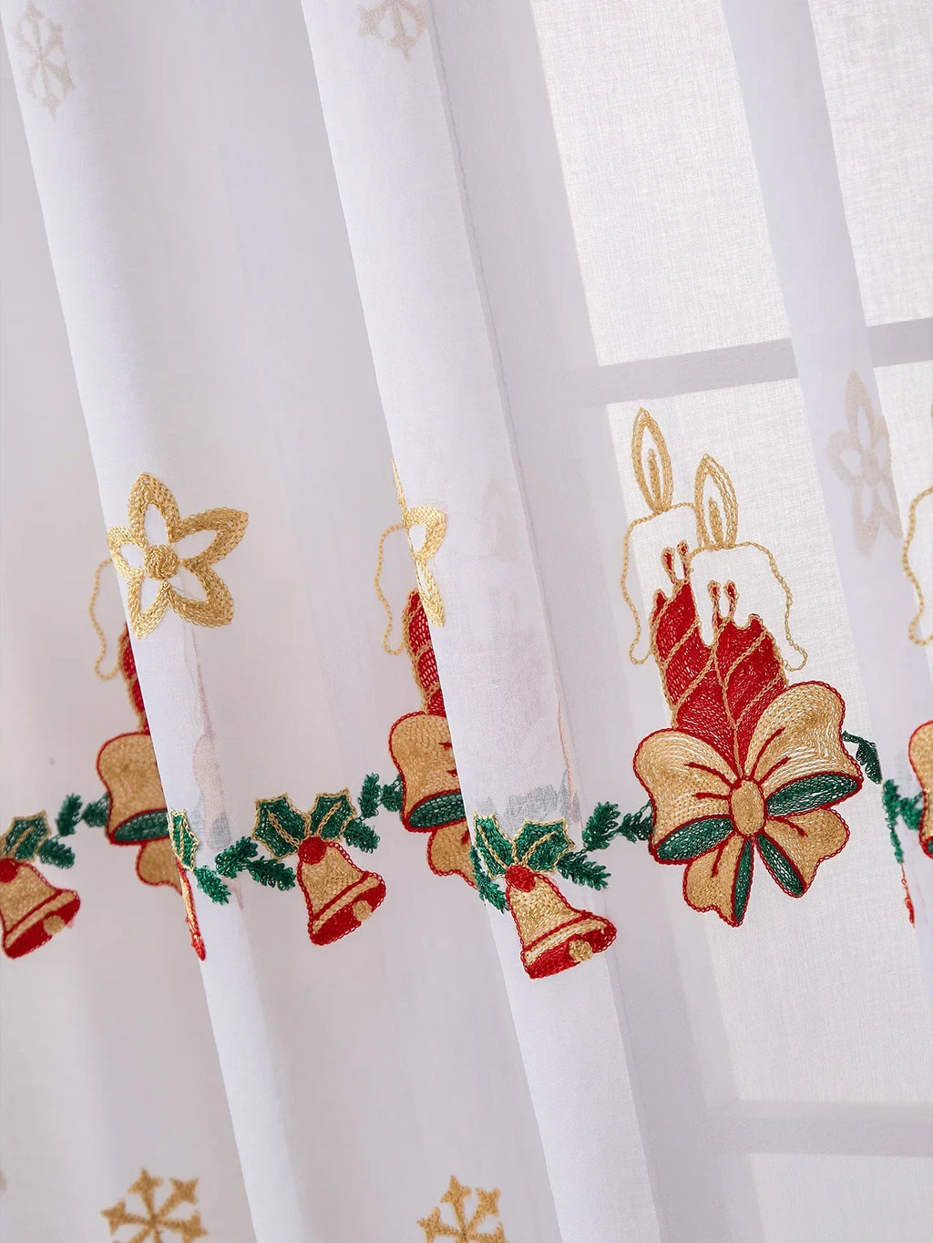 New Style of Snowflake Embroidered Window Screen Sweet Christmas Tulle Curtains Living Room Bedroom Transparent Yarn