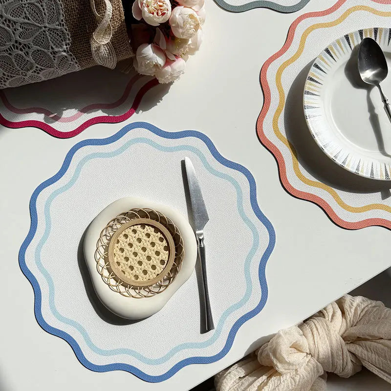 Printed Flower Shape Leather Placemat Insulated Table Mat