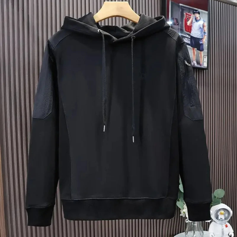 Loose Men's Hooded Sweatshirt Solid Black No Brand Cheap Simple Warm Male Hoodie Funny Overfit Sweat Shirt Tops High Quality Emo