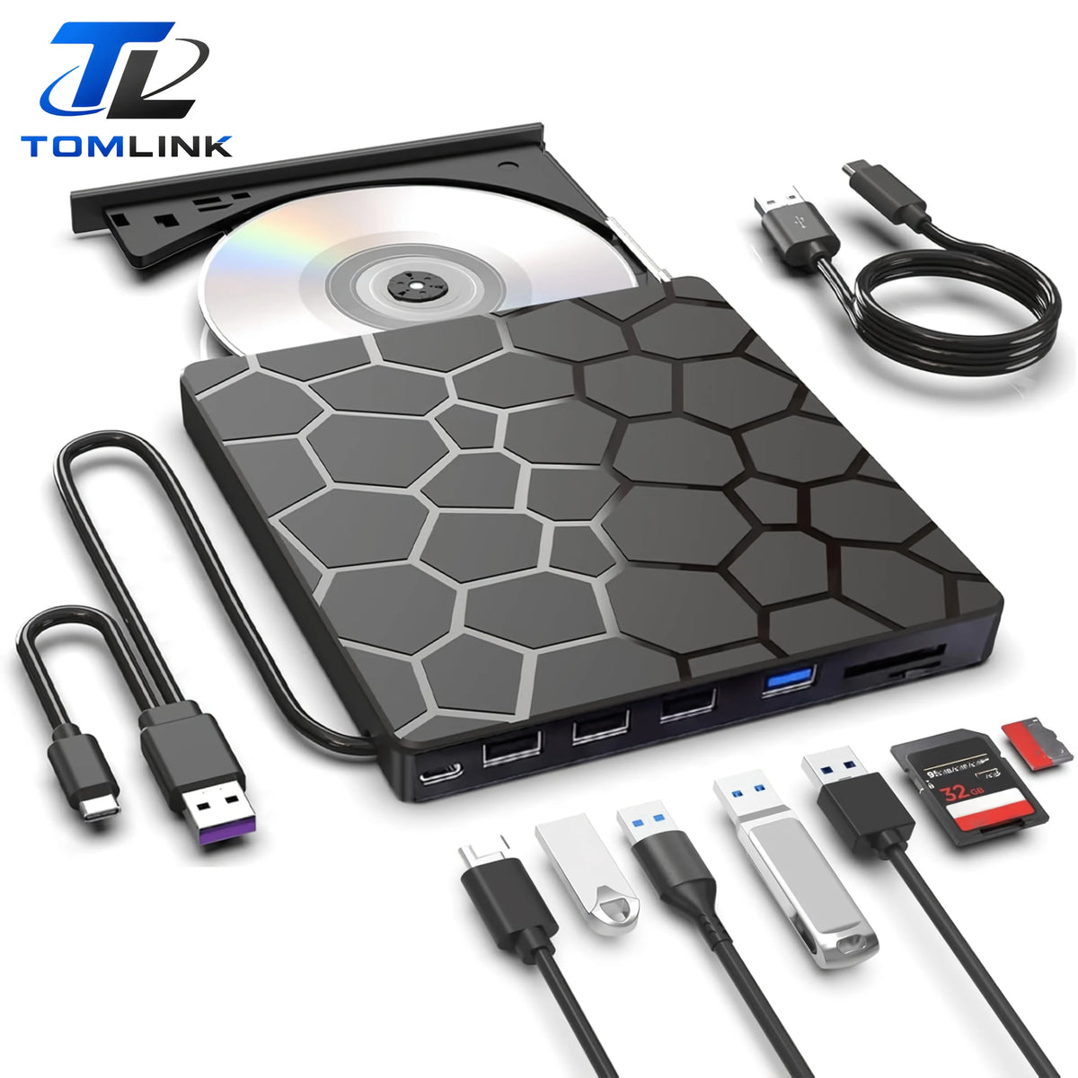 8‑in‑1 External Cd/dvd Drive Features USB 3.0 &amp; Type‑c