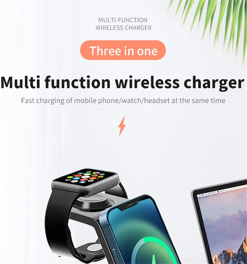 3 in 1 Wireless Charger Stand Fast Charging Dock Station for iPhone 17-12 X XR 8 Apple Watch 6 7 8 iWatch Airpods Pro